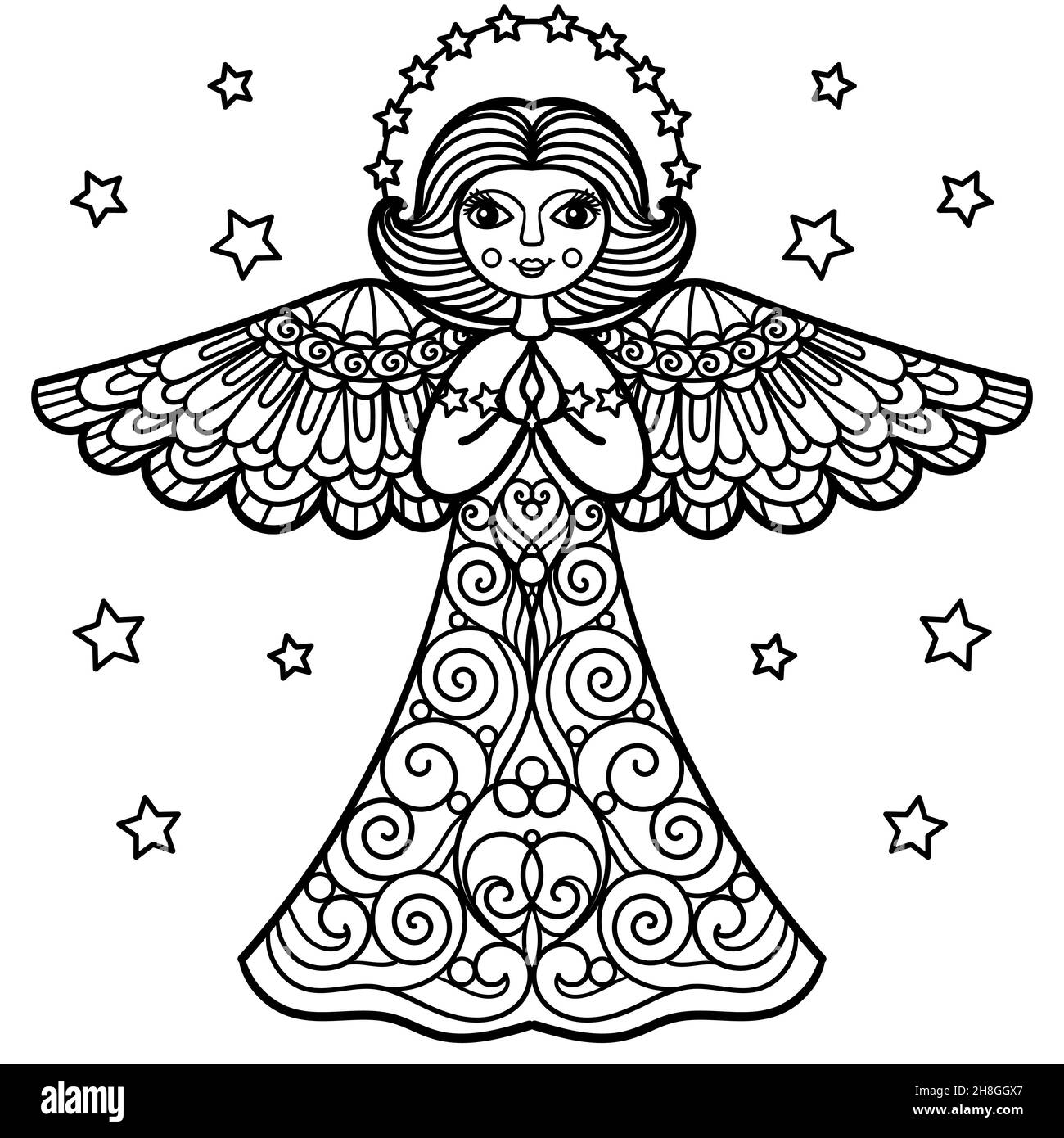 Ange, noir et blanc, coloration Illustration de Vecteur