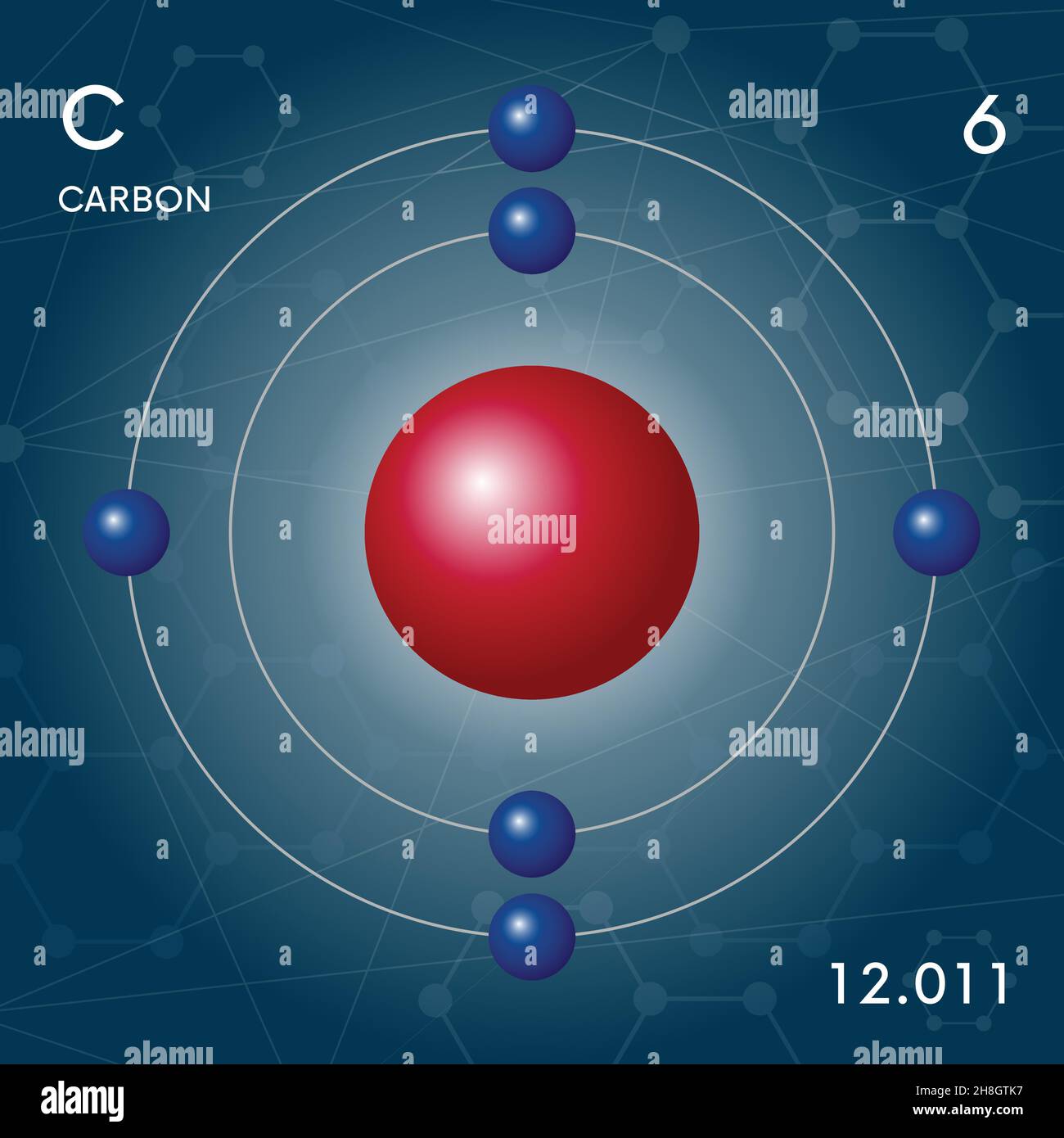 Illustration de la molécule de carbone.Signe avec numéro atomique et poids atomique.Élément chimique du tableau périodique.Science, recherche Illustration de Vecteur