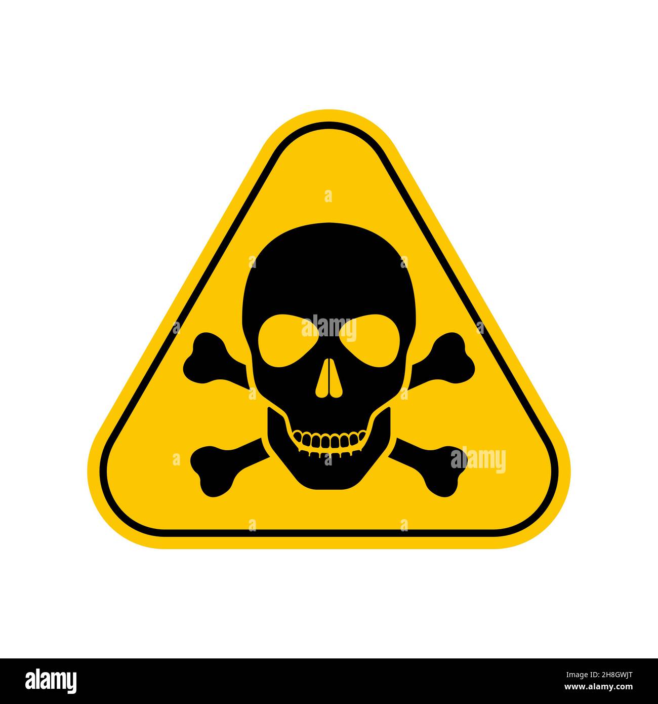 Symbole d'avertissement de matière toxique, symbole de poison, symbole d'avertissement triangle jaune, isolé sur fond blanc, icône de vecteur Illustration de Vecteur