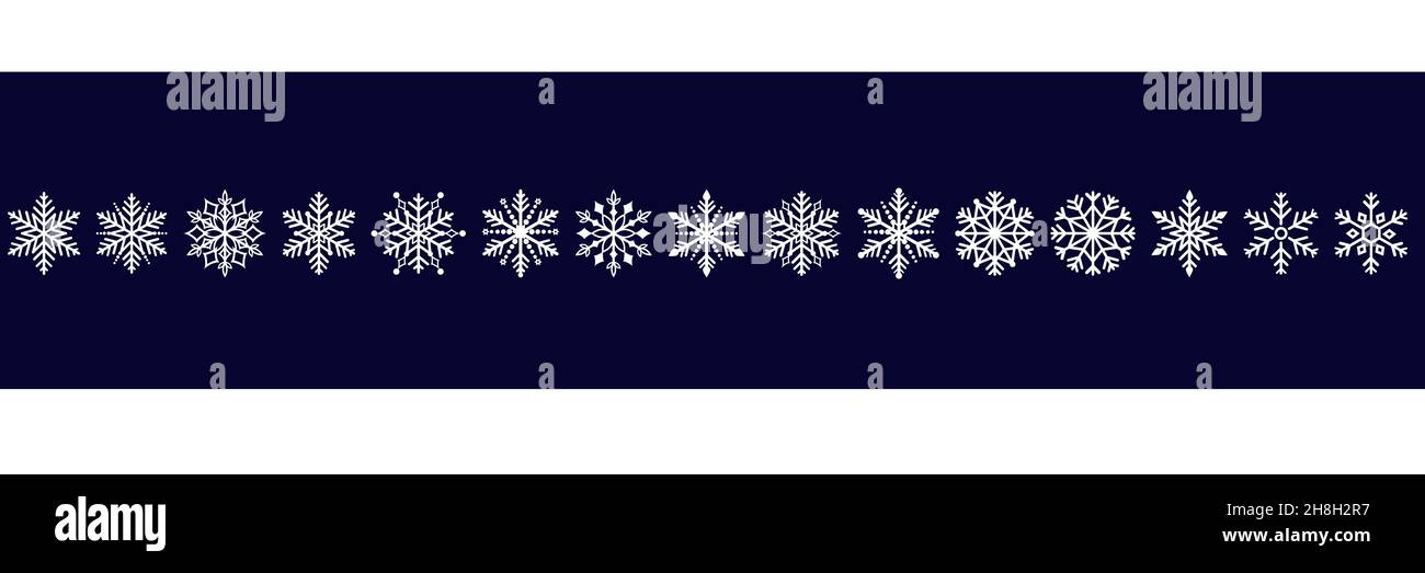 Ensemble de flocons de neige à motif vectoriel pour Noël.Collection d'icônes de flocons de neige isolée sur fond bleu foncé.Décoration Vector Noël et nouvel an elem Illustration de Vecteur