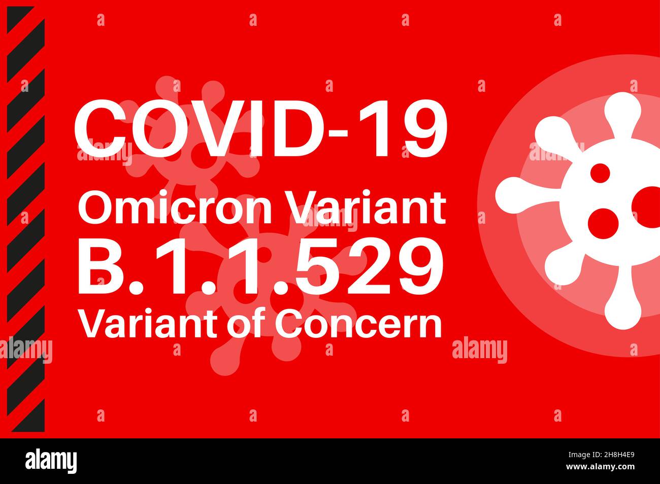 Covid-19 Omicron (B.1.1.529): SRAS-COV-2 variante préoccupante - Illustration avec logo du virus sur fond rouge. Illustration de Vecteur