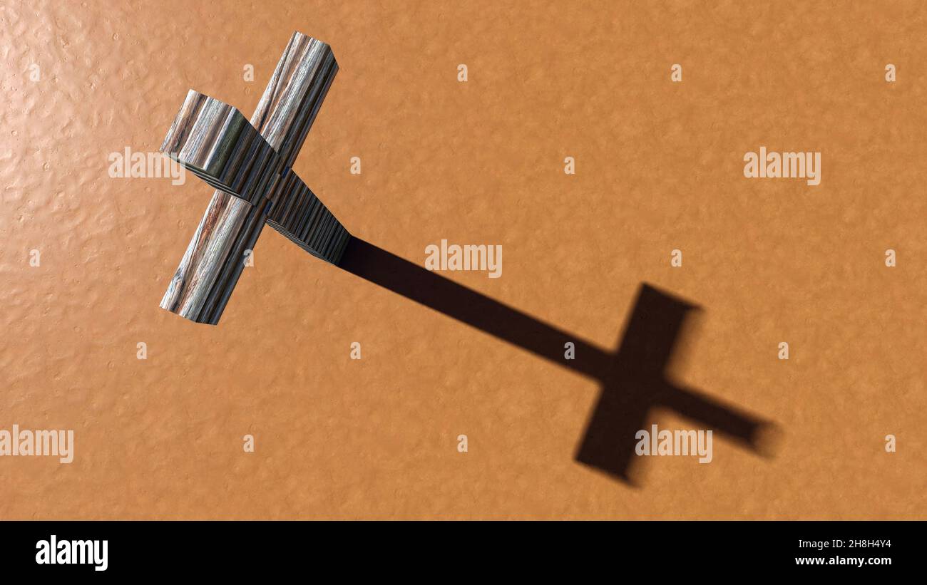 Concept ou conceptuel bois de la croix de logg sur un fond d'argile. métaphore de l'illustration 3d pour Dieu, Christ, Christianisme, religieux, foi, saint, esprit Banque D'Images