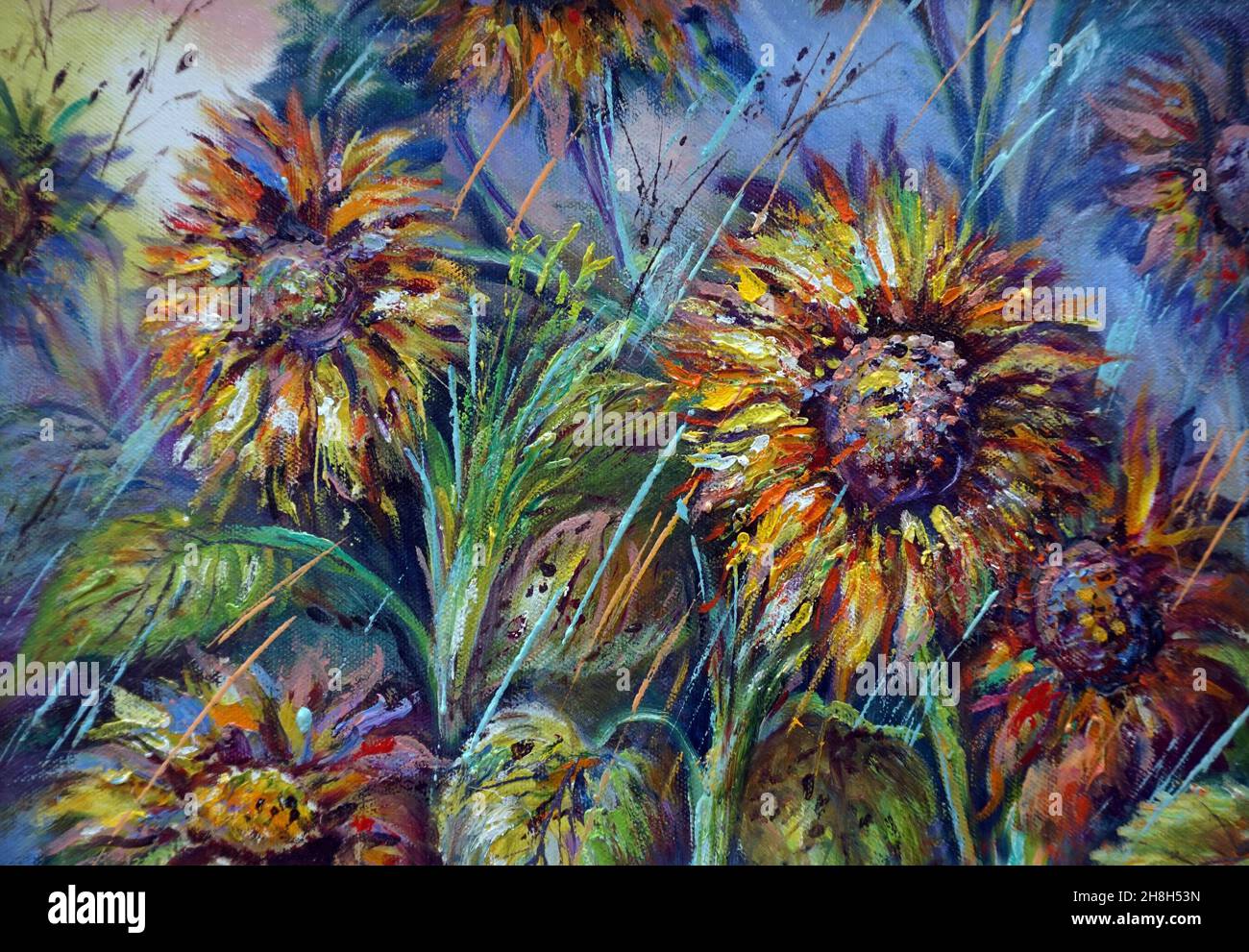 tournesol peinture à l'huile dans mon jardin d'intérieur Banque D'Images