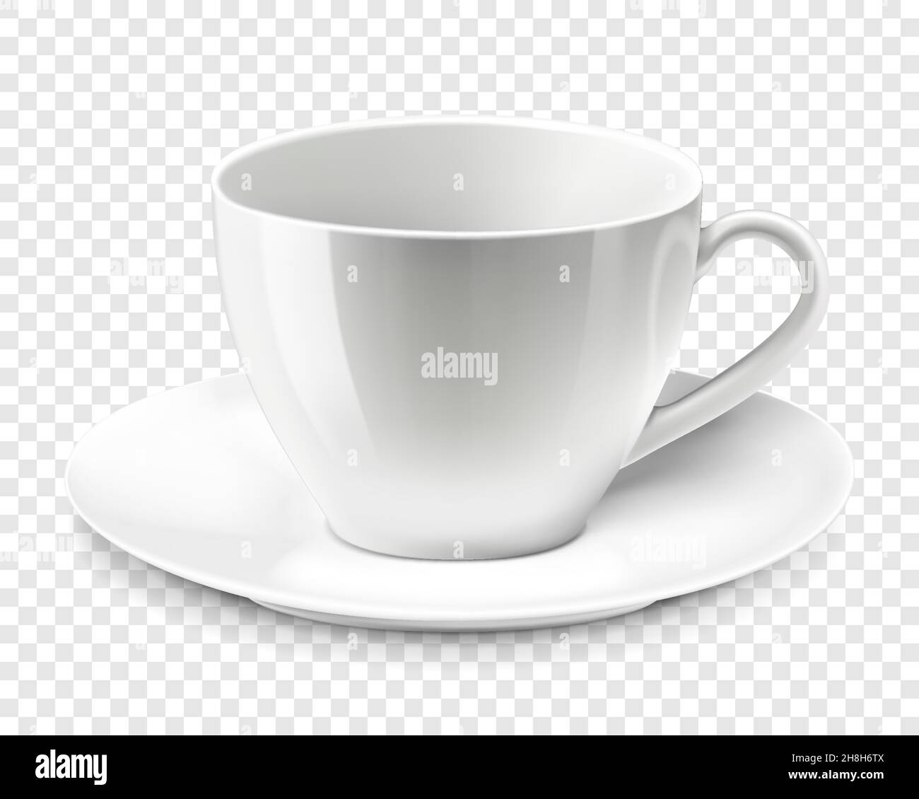 Tasse vide réaliste pour le thé au café.illustration 3d d'un grand détail d'une tasse blanche sur une soucoupe Illustration de Vecteur