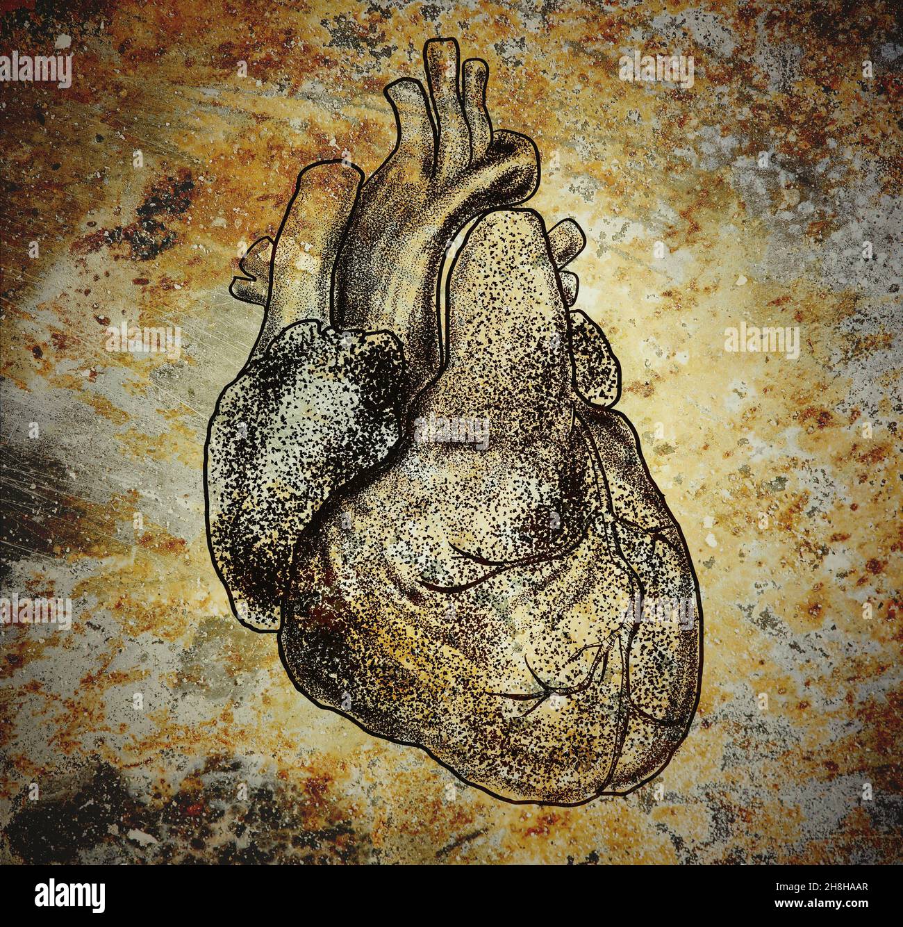 Image du cœur humain sur fond de fer désordonné. Banque D'Images