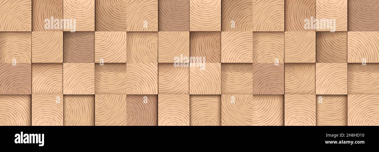 Carreaux en bois à section transversale de forme carrée, fond vectoriel horizontal. Illustration de Vecteur