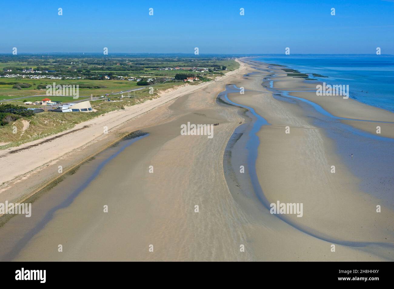 France, Manche, Sainte-Marie-du-Mont, Utah Beach Landing plage du jour J (vue aérienne) Banque D'Images