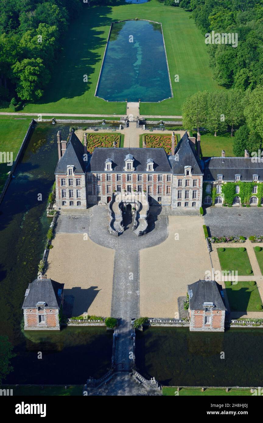 France, Essonne, le château de Courances (vue aérienne) Banque D'Images