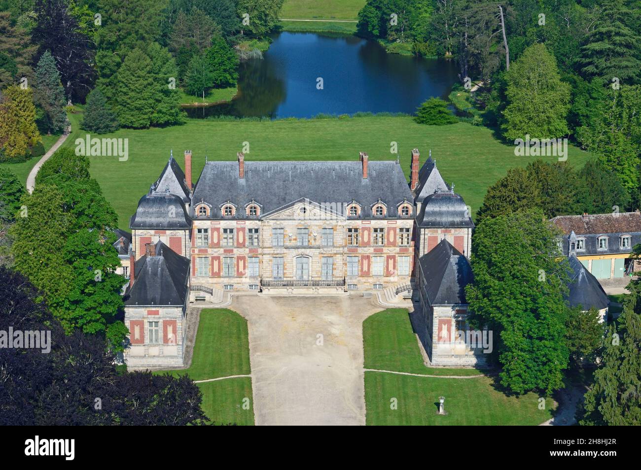 France, Essonne, Courson-Monteloup, le château (vue aérienne) Banque D'Images