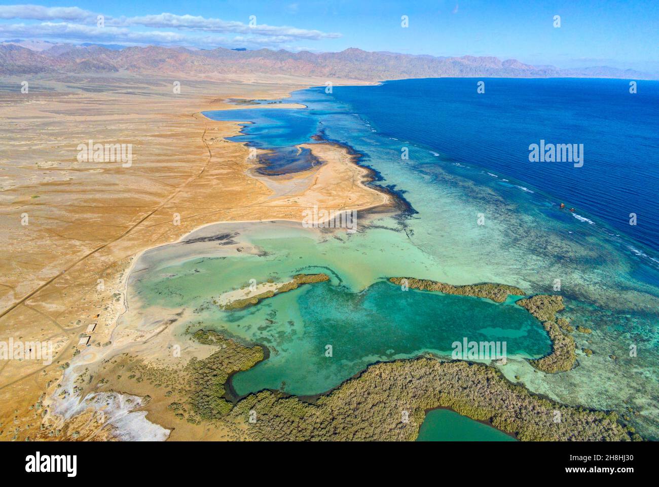 Égypte, Sinaï, Charm-el-Cheikh, zone protégée de Nabq (vue aérienne) Banque D'Images