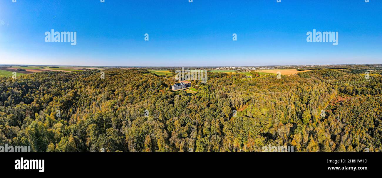 France, Essonne, le château de Saint Jean de Beauregard (vue aérienne) Banque D'Images