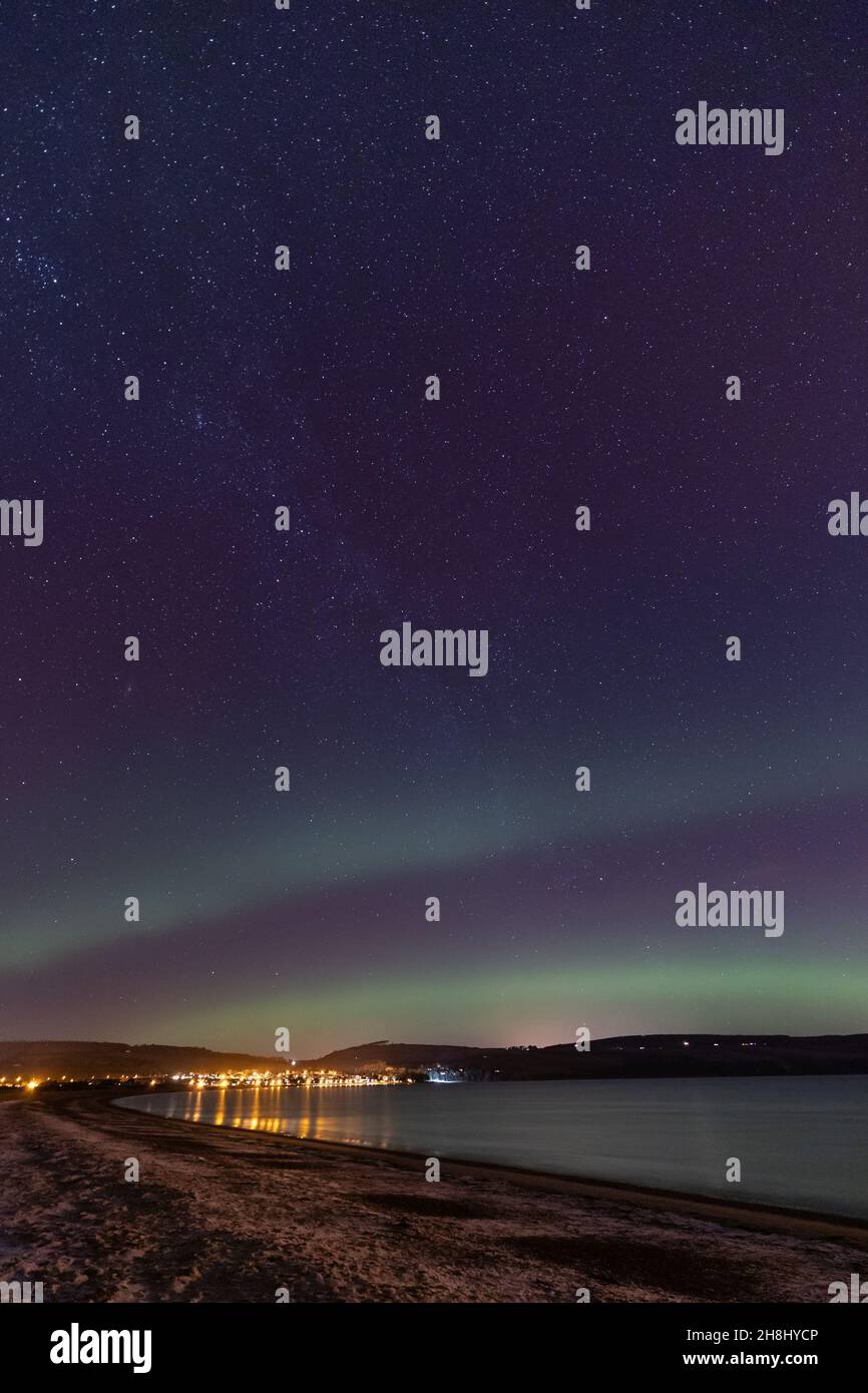 Aurora borealis (aurores boréales) dans le ciel au-dessus des Highlands écossais Banque D'Images