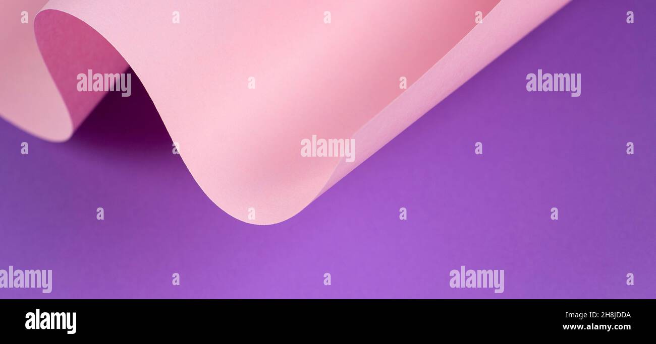 Vague abstraite de papier rose pastel et violet.Papier courbe géométrique créatif avec lumière et ombres.Arrière-plan de géométrie abstraite avec espace de copie Banque D'Images
