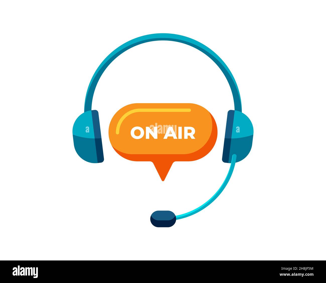 Logo du studio de diffusion radio ou de podcast.Casque avec microphone et bulle de dialogue et inscription en vol.Illustration du vecteur eps Illustration de Vecteur