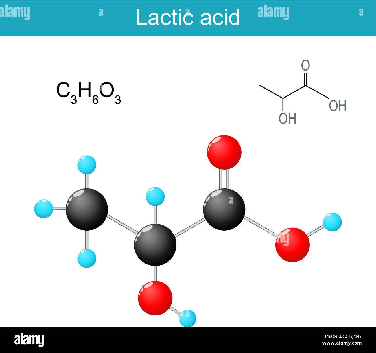 Formule moléculaire de l'acide lactique.Formule et modèle chimiques de structure d'un acide organique.Illustration vectorielle Illustration de Vecteur