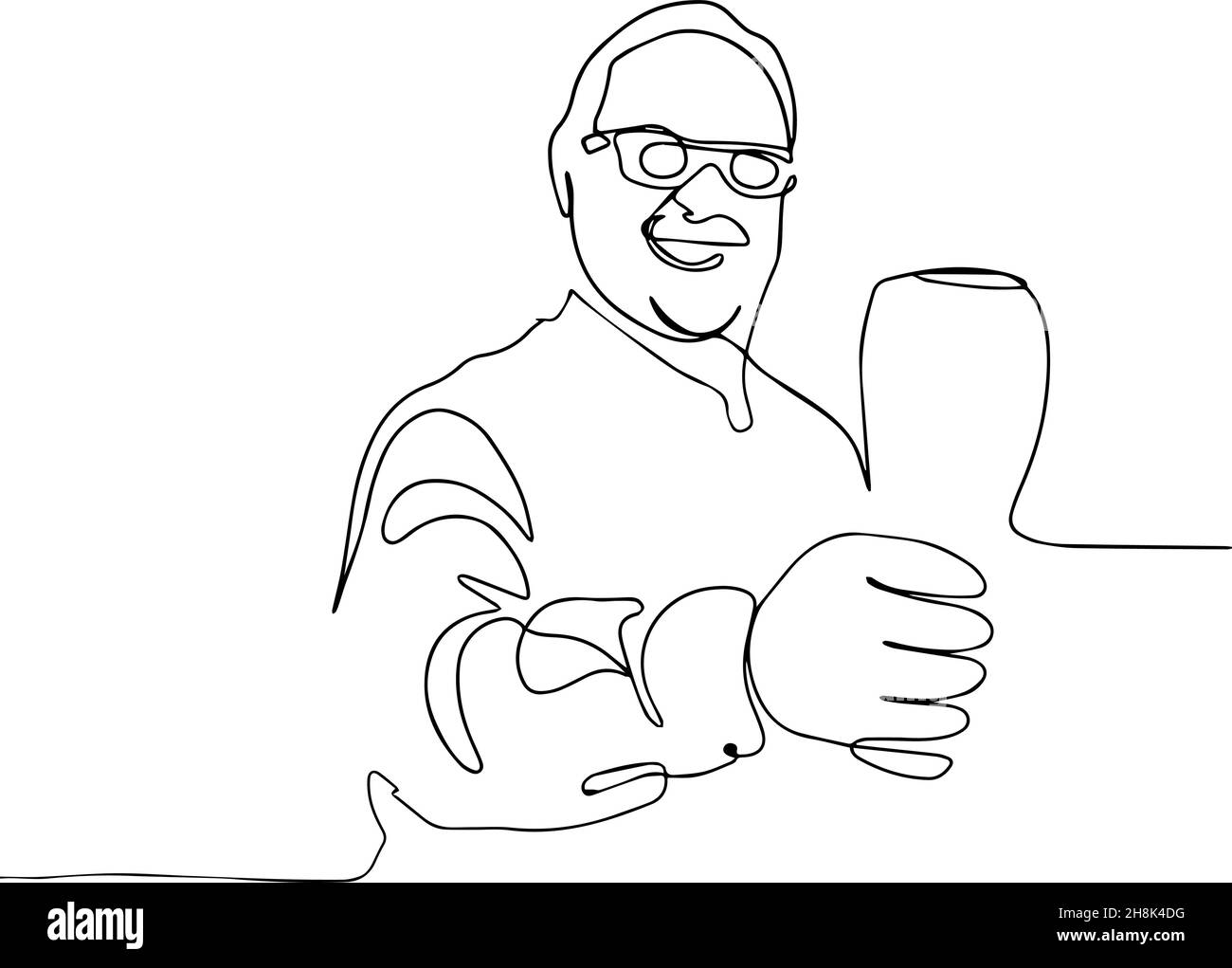 Joyeux homme mature qui applaudisse avec un verre de bière Illustration de Vecteur