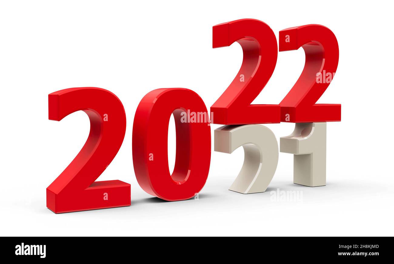 2021-2022 le changement représente la nouvelle année 2022, rendu tridimensionnel, illustration 3D Banque D'Images