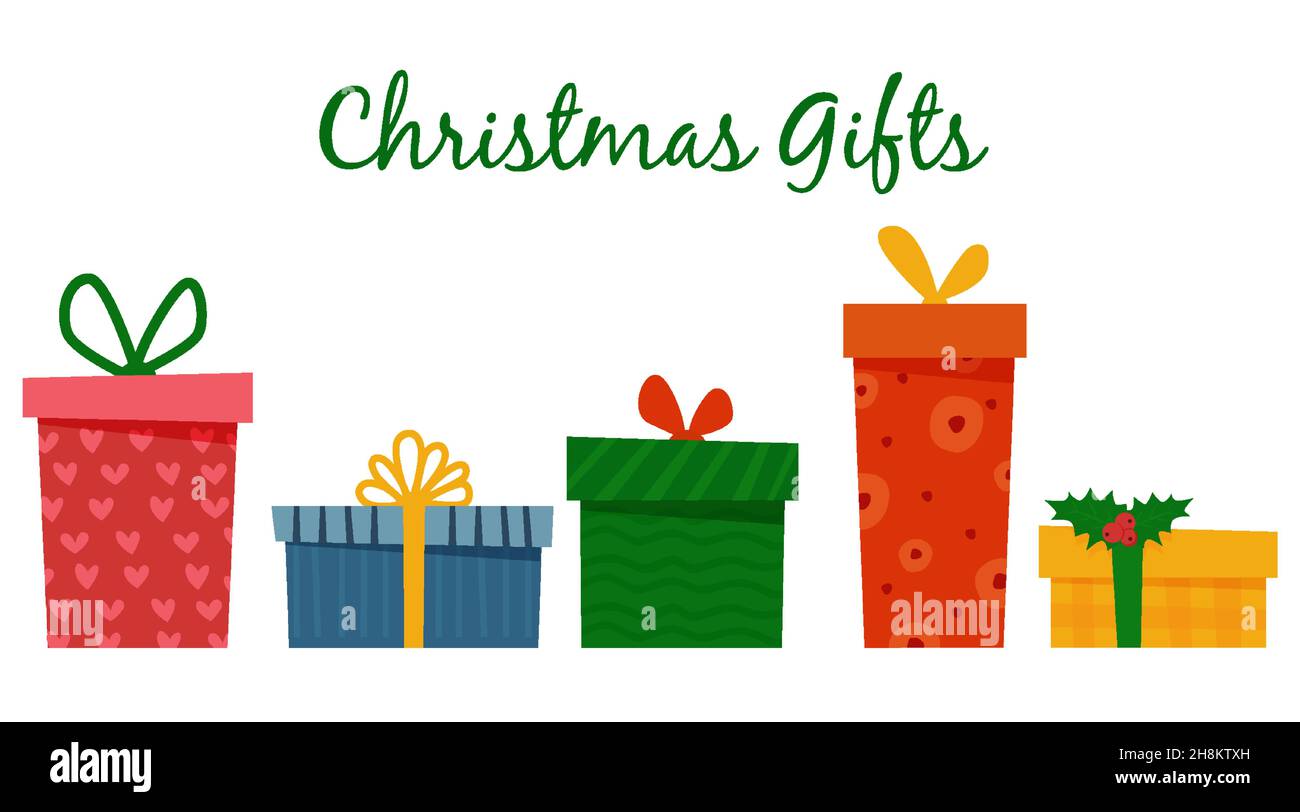 Ensemble de boîtes-cadeaux de Noël .Conception plate isolée sur fond blanc Illustration de Vecteur