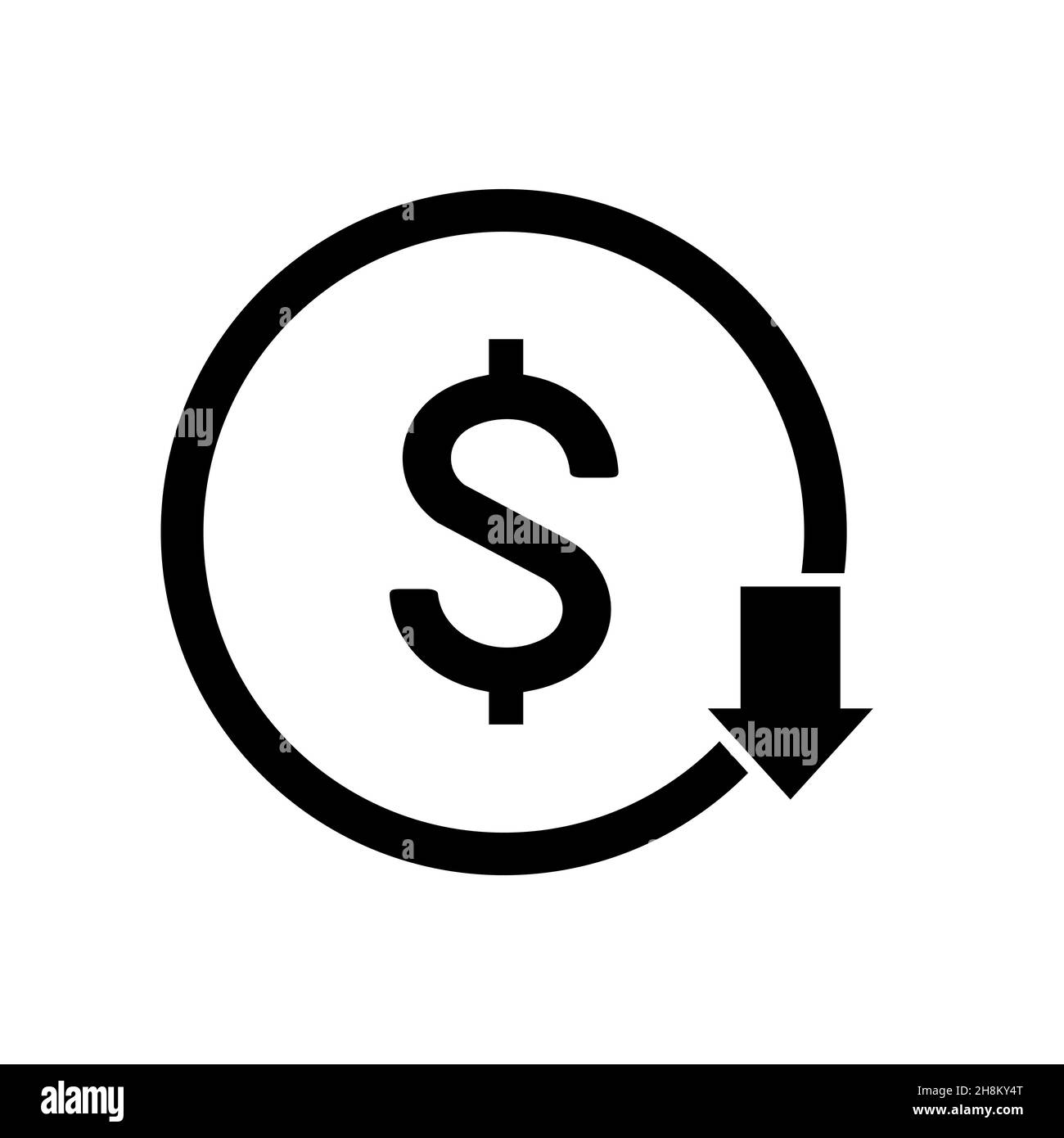Icône de réduction des coûts. Dollar signe de chute image vectorielle symbole isolée sur fond blanc Illustration de Vecteur