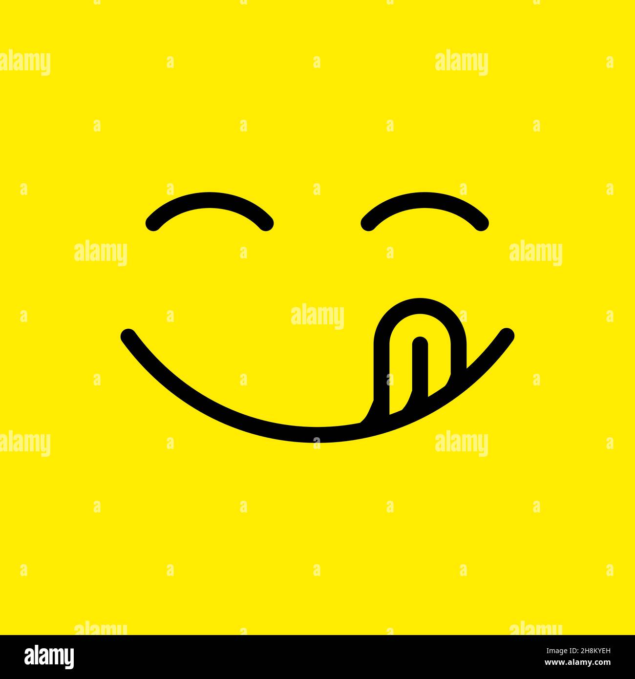 sourire avec la langue sur fond jaune. concept de sourire, sourire jour du monde, langue, excellente nourriture, apprécier la nourriture,foodie, saveur, réseau social emoji. plat Illustration de Vecteur