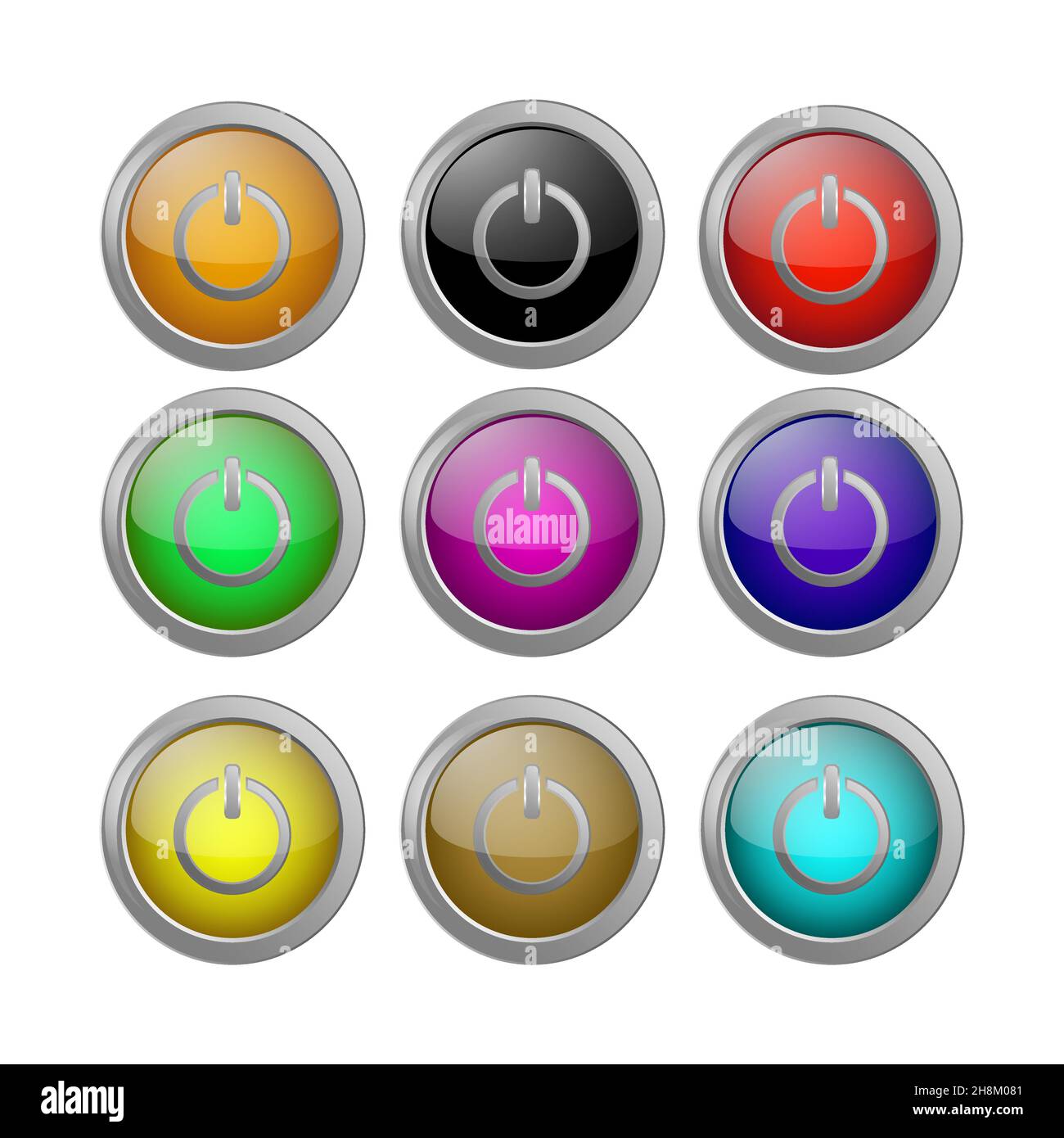 Boutons d'alimentation pour désactiver différentes couleurs, définir les icônes de volume, vecteur Illustration de Vecteur