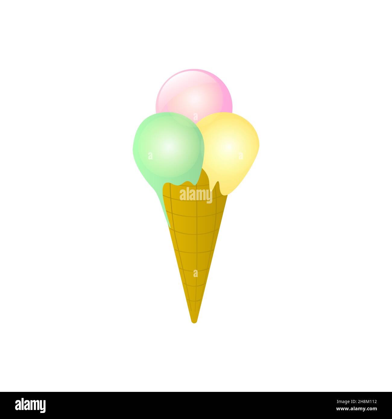 Boules de crème glacée multicolores dans un cornet de gaufres Illustration de Vecteur