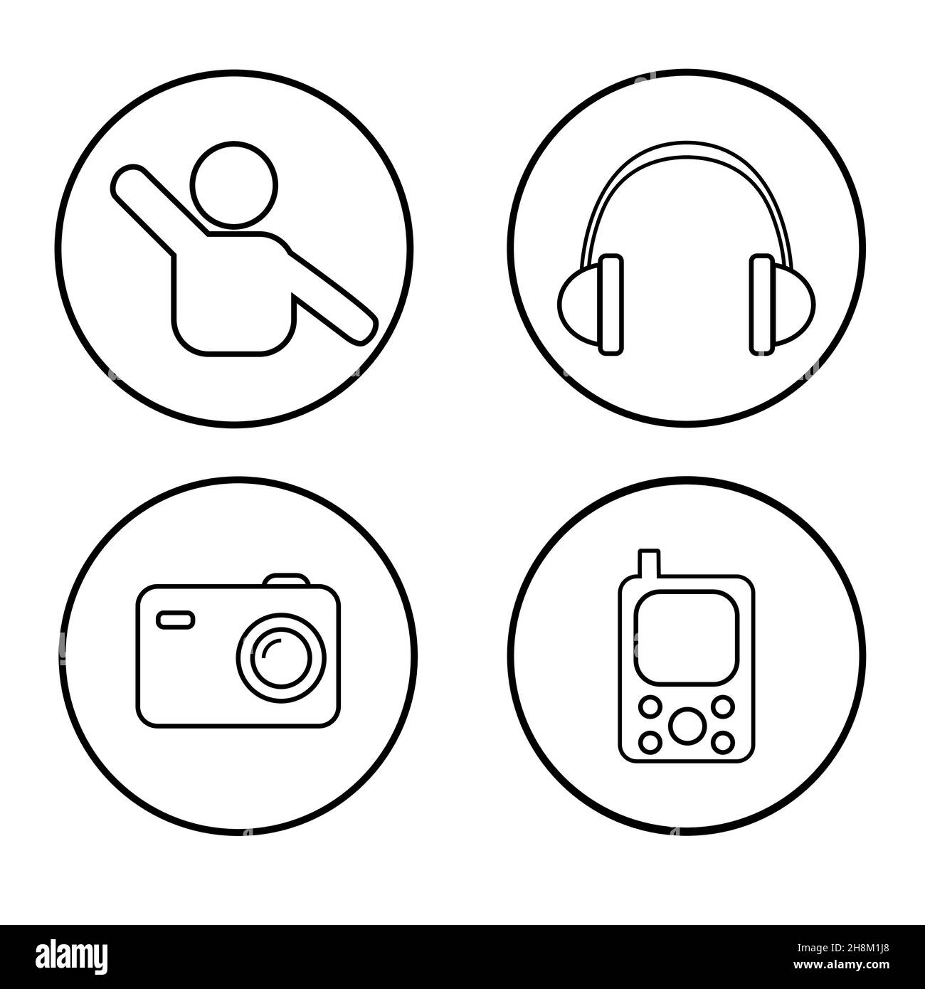 ensemble d'icônes avec différents symboles - homme, casque, appareil photo, lecteur de musique Illustration de Vecteur
