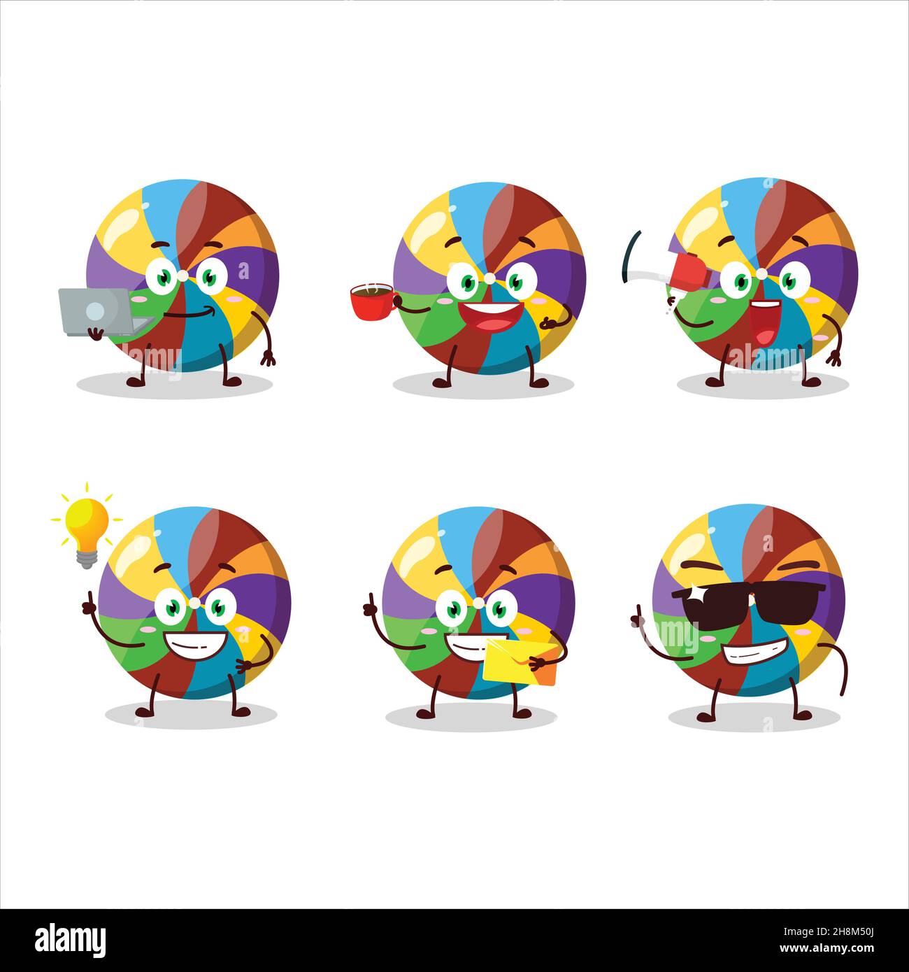 Rainbow Candy personnage de dessin animé avec divers types d'émoticônes d'affaires.Illustration vectorielle Illustration de Vecteur