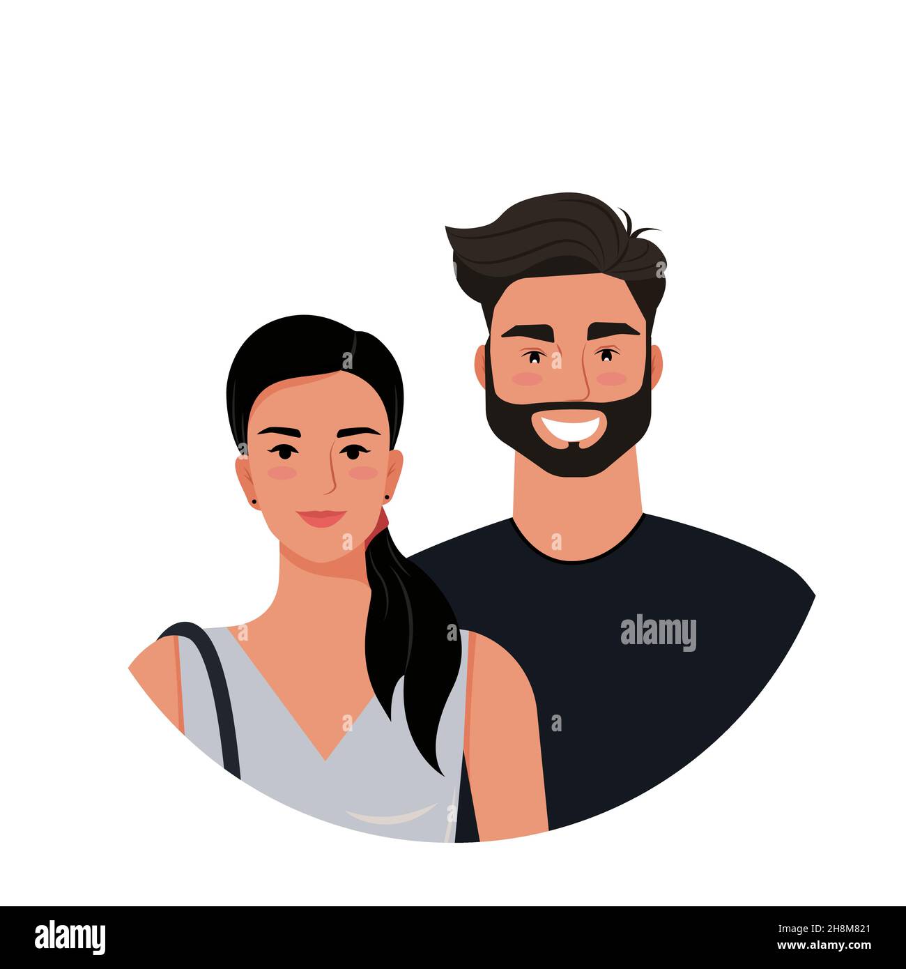 Beau couple, jeune femme et homme, portraits.Illustration vectorielle de style plat Illustration de Vecteur