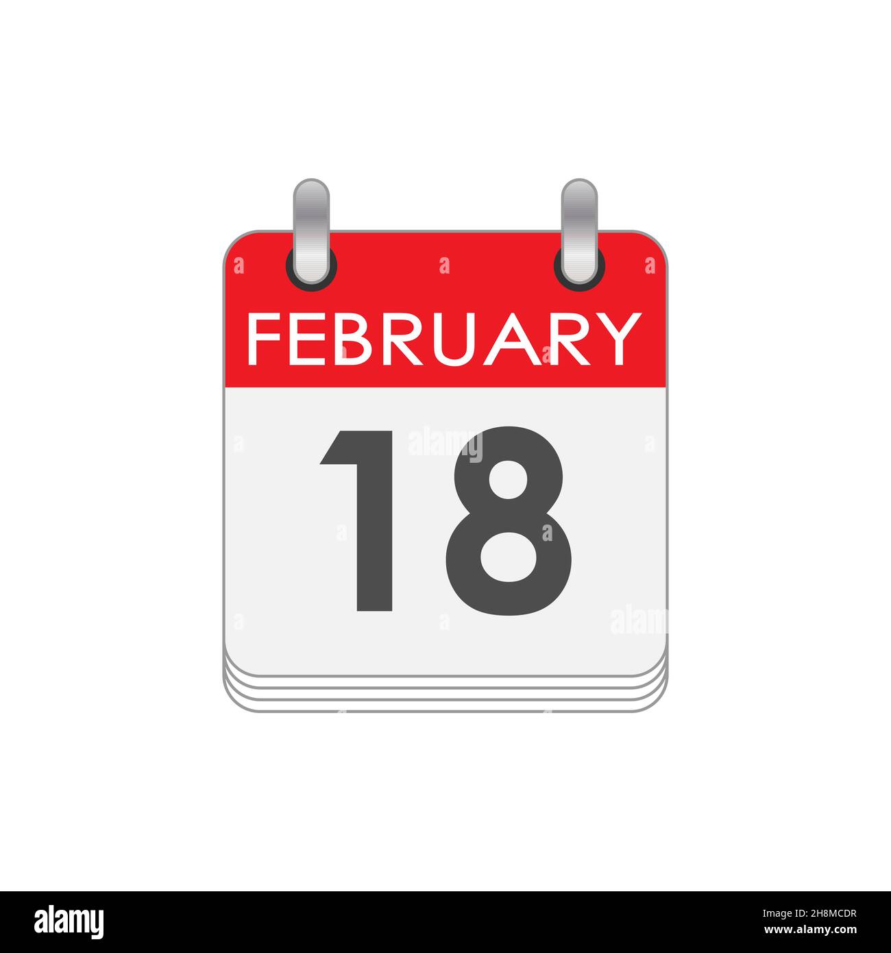Février 18.Une feuille du calendrier de flip avec la date de février 18.Style plat. Illustration de Vecteur