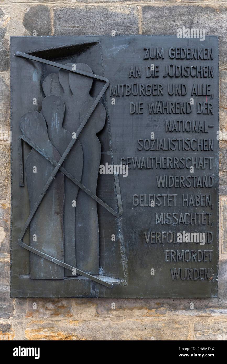 Plaque commémorative pour les compatriotes juifs assassinés sous le régime nazi 1933-1945, Bamberg, haute-Franconie, Bavière, Allemagne Banque D'Images