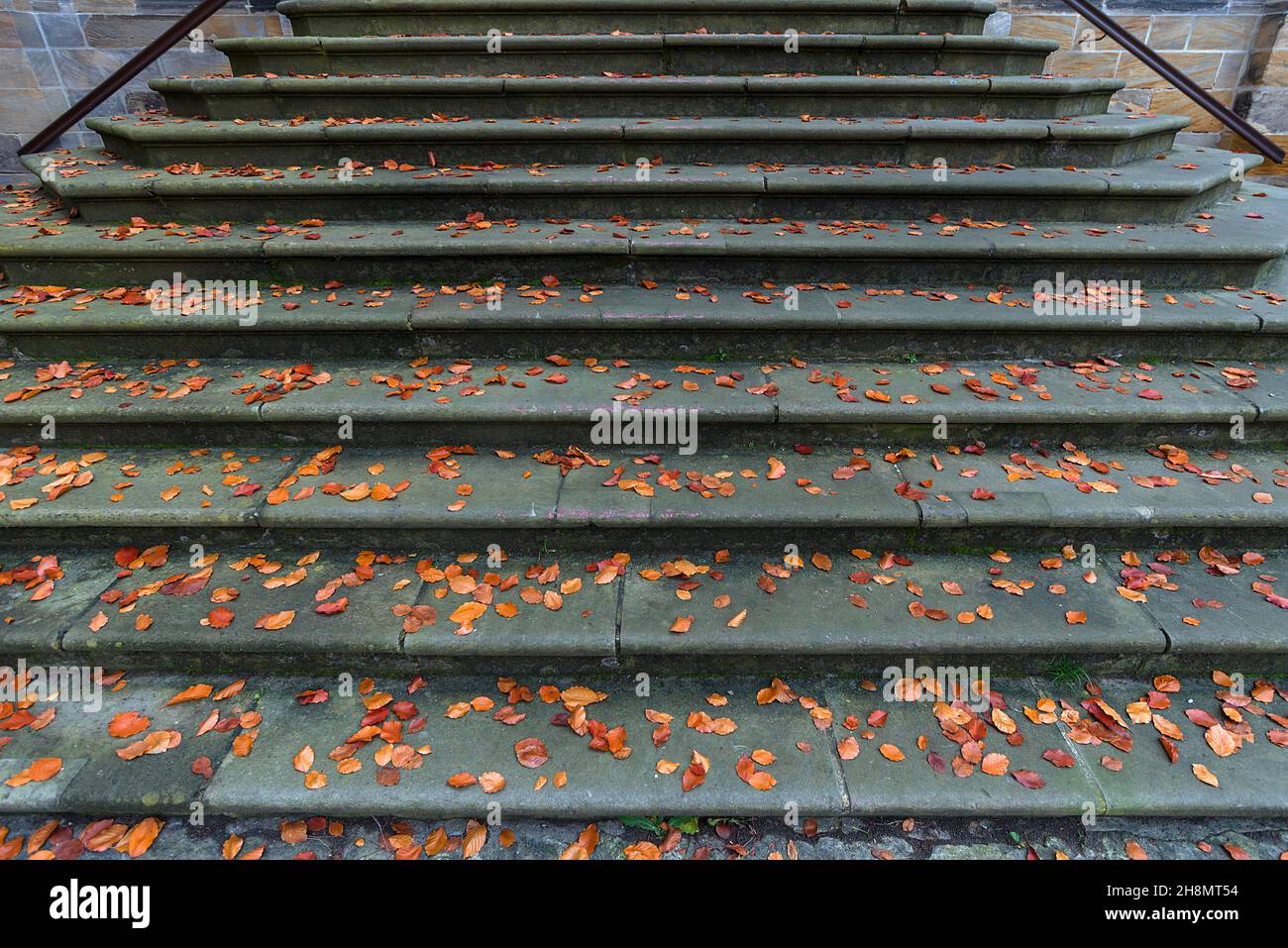 L'automne part sur l'escalier historique vers le Musée diocésain, Bamberg, haute-Franconie, Bavière, Allemagne Banque D'Images
