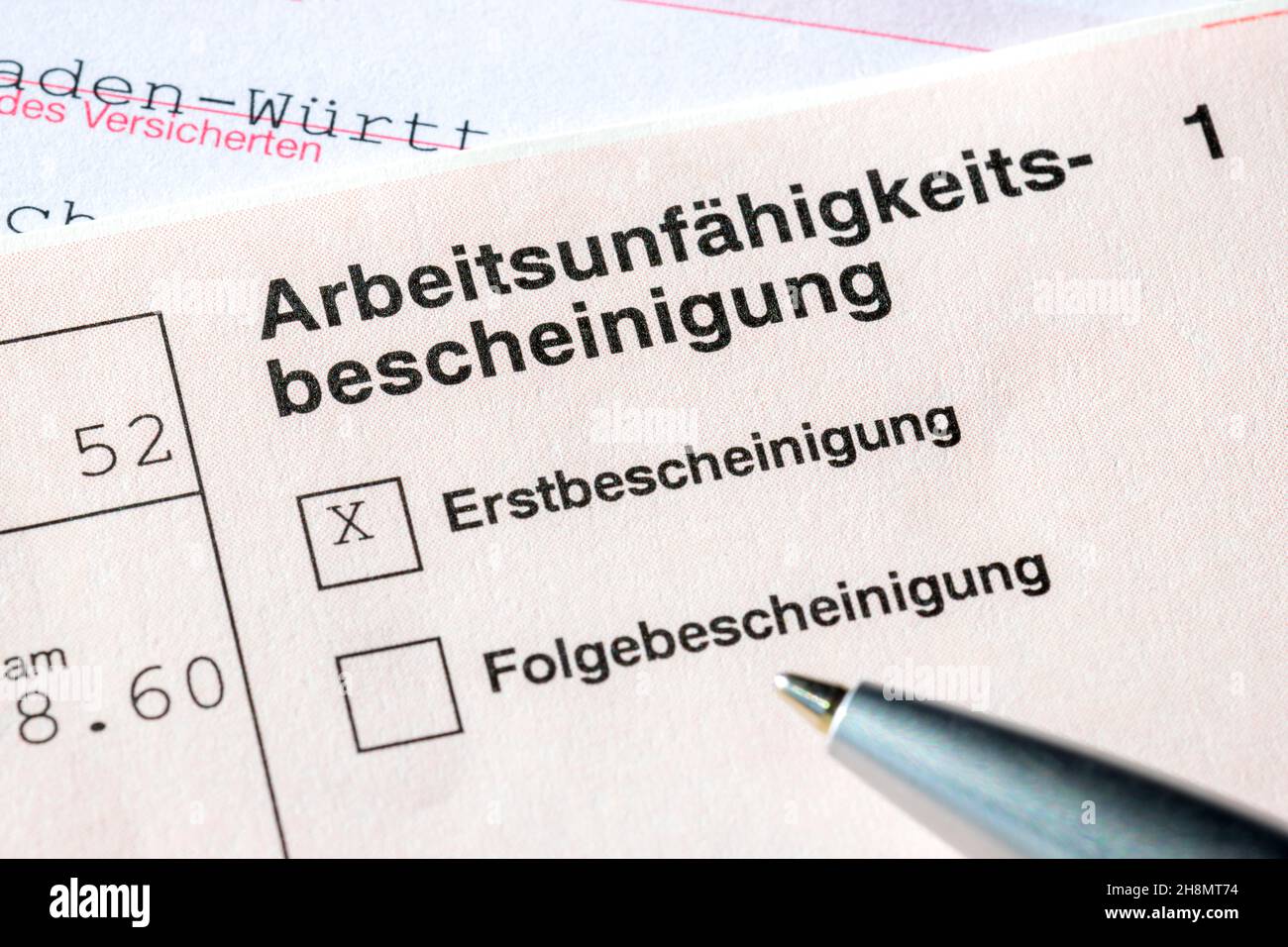 Certificat d'incapacité de travail, certificat initial, certificat de suivi Banque D'Images