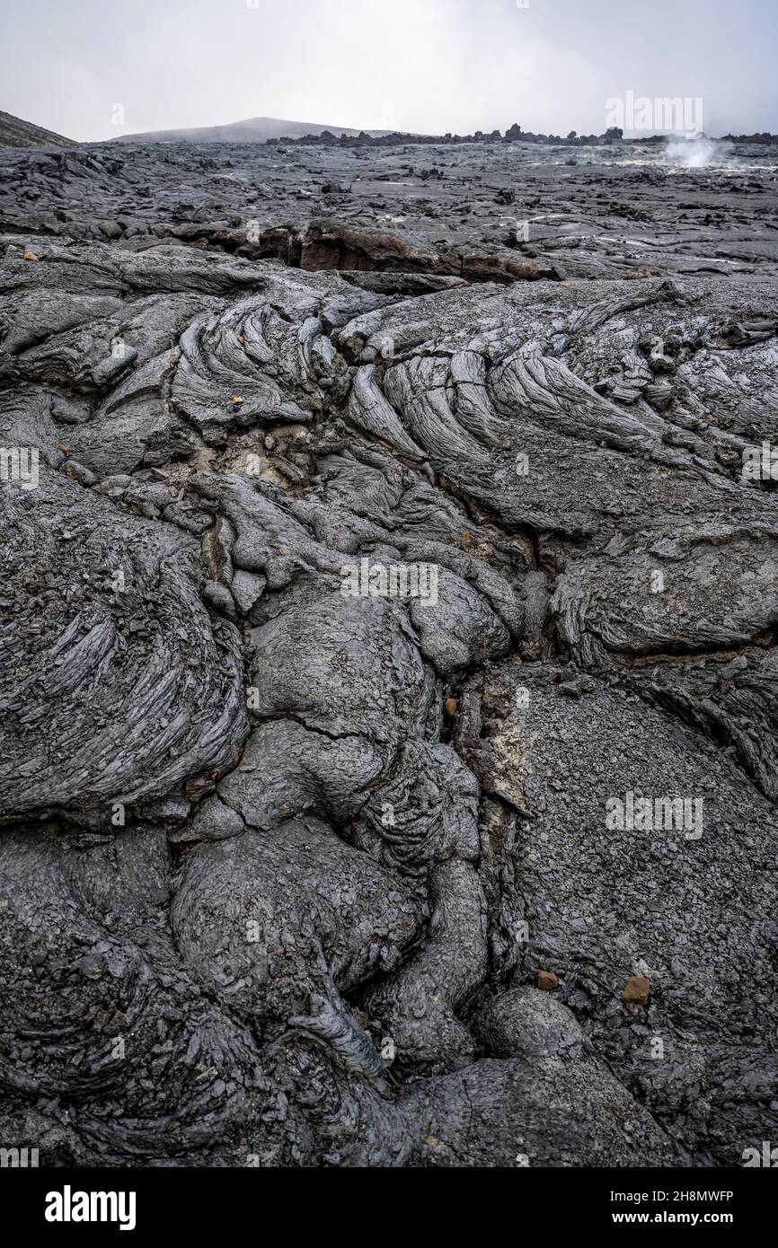 Champ de lave, coulées de lave et de lave, Fagralsfjall, système volcanique de Krysuvik, péninsule de Reykjanes, Islande Banque D'Images