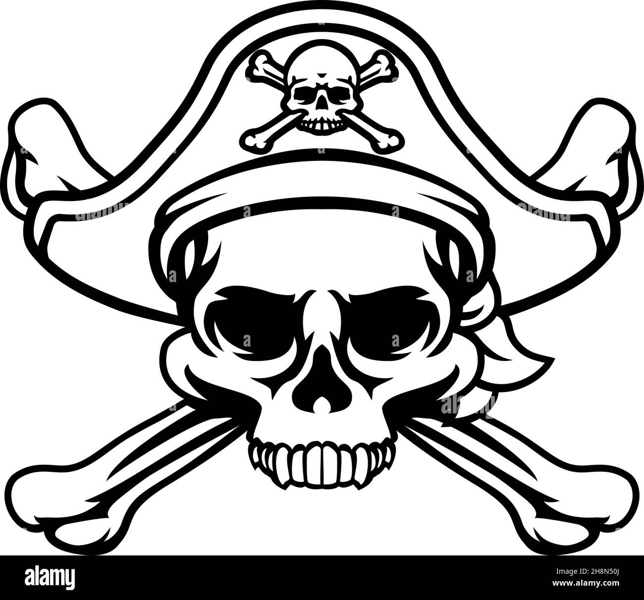 Crâne de chapeau de pirate et dessin-animé en forme de crossos Image  Vectorielle Stock - Alamy