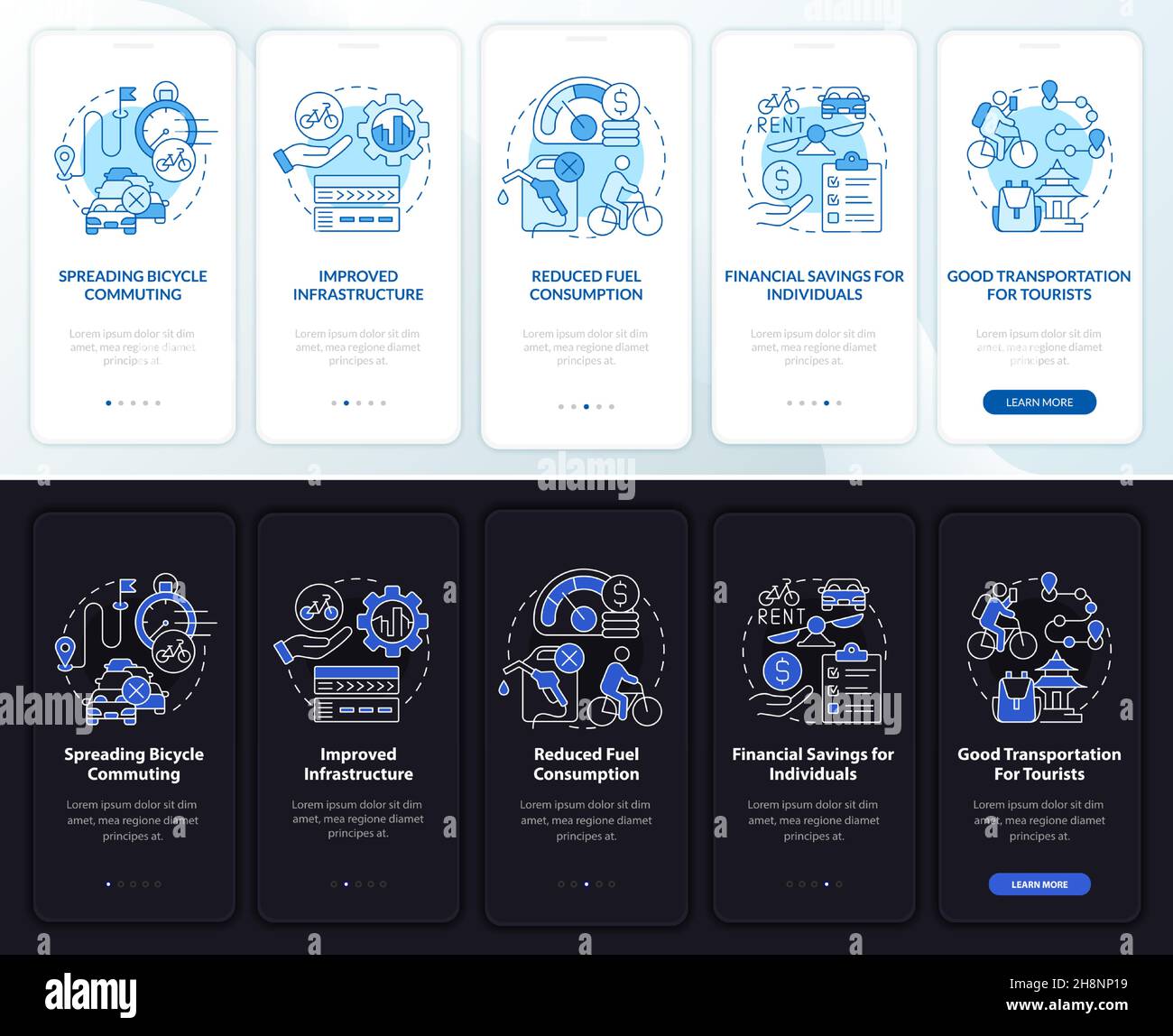 Écran de la page de l'application mobile d'intégration des pros de Bike-Share Illustration de Vecteur