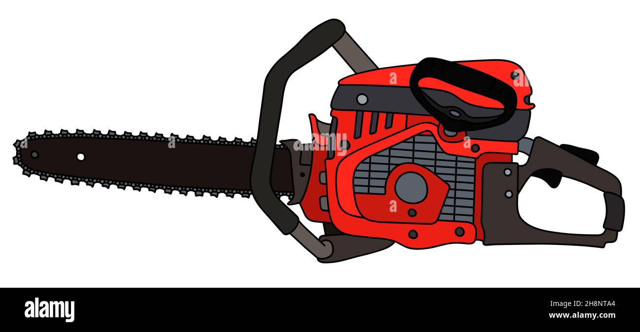 Dessin à la main d'une tronçonneuse noire et rouge Banque D'Images