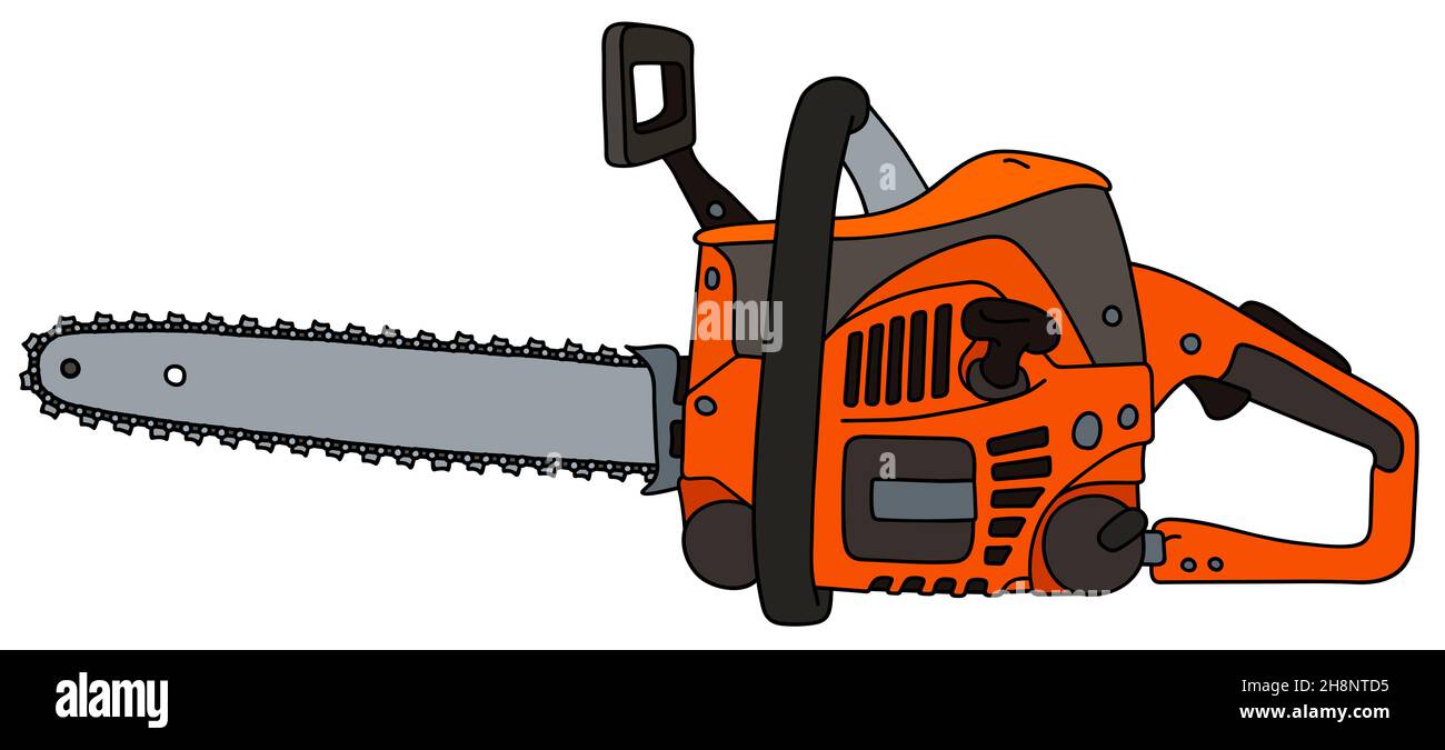 Dessin à la main d'une tronçonneuse orange Banque D'Images