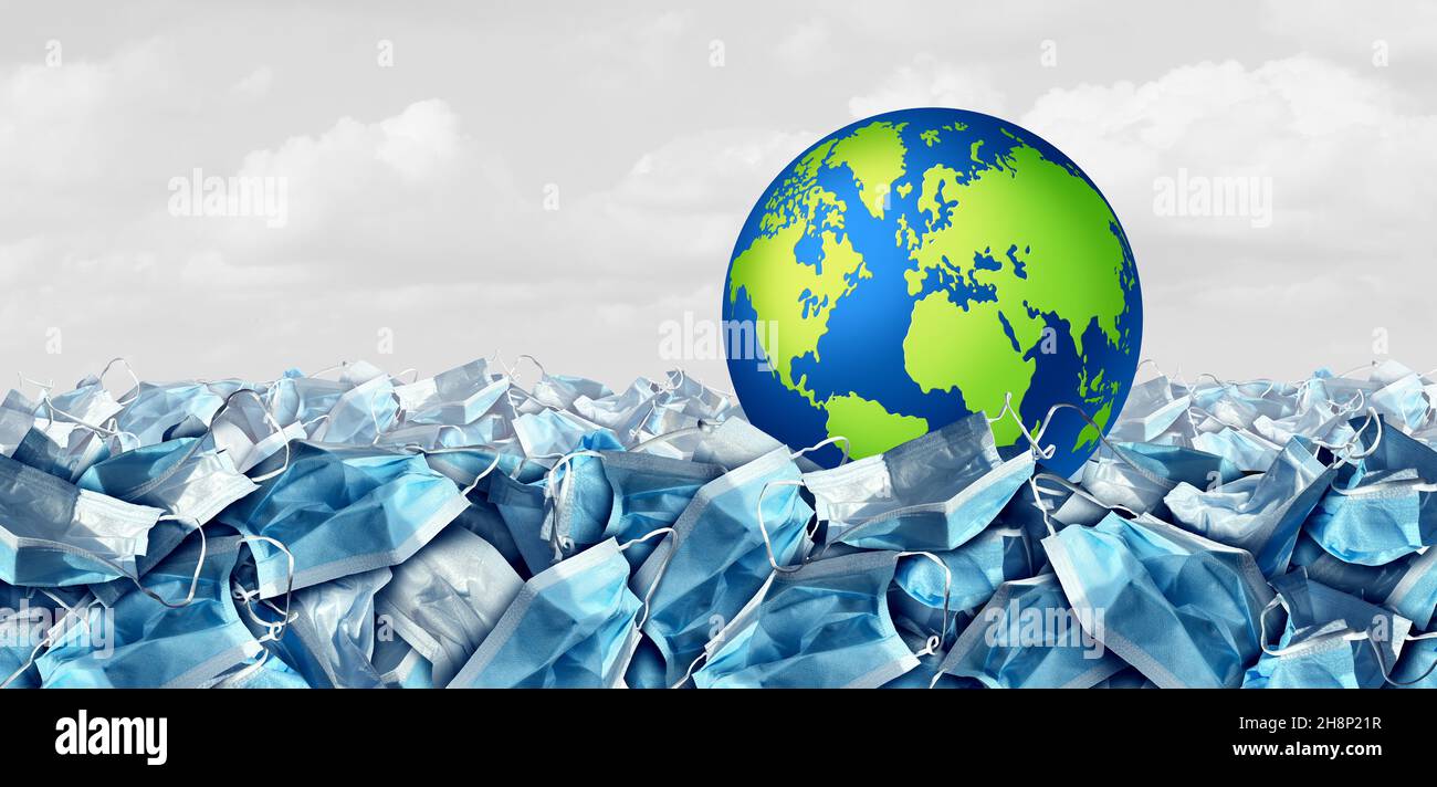 Concept de santé mondiale et journée internationale des soins de santé comme le monde luttant contre l'épidémie de covid-19 ou de coronavirus comme un groupe de masques médicaux. Banque D'Images