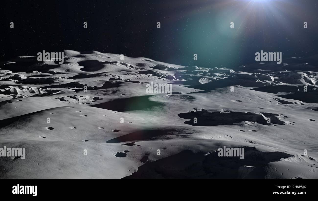 Surface lunaire, paysage lunaire avec cratère d'impact Banque D'Images