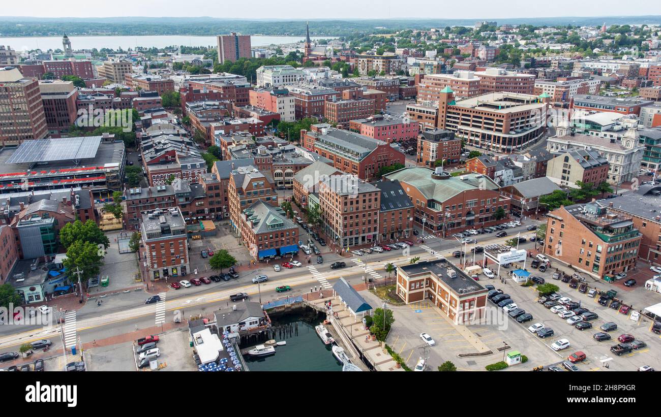 Vue aérienne du centre-ville de Portland, Maine, États-Unis Banque D'Images