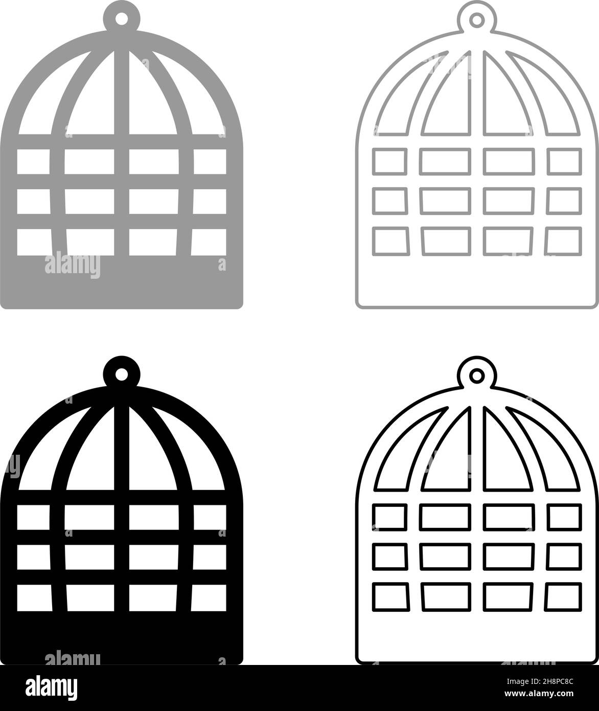 Cage pour oiseau silhouette vintage captivité concept ensemble icône gris noir couleur vecteur illustration image simple style plat plein contour de remplissage Illustration de Vecteur