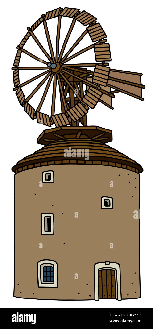 Dessin à la main d'un ancien moulin à vent en pierre Banque D'Images