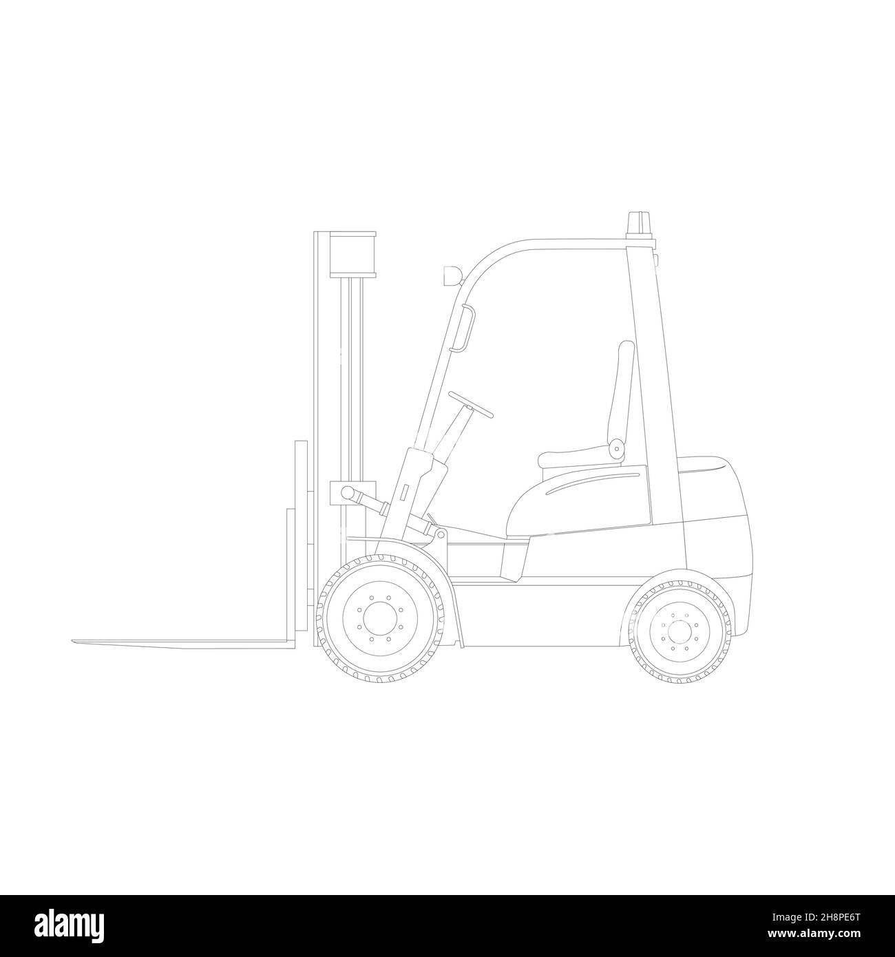 Image esquisse d'un nouveau chariot élévateur industriel isolé sur un fond blanc.Équipement de stockage.Illustration vectorielle plate. Illustration de Vecteur