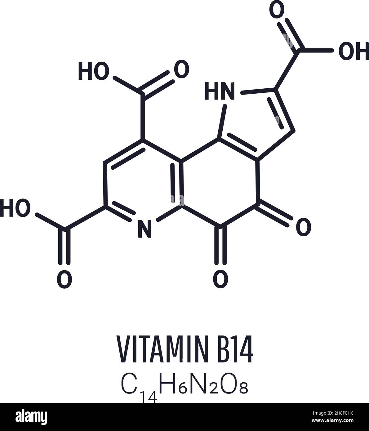 Vitamine B14 PQQ , structure moléculaire de la méthoxatine C14H6N2O8.Formule chimique du squelette de xylitol.Illustration vectorielle Illustration de Vecteur
