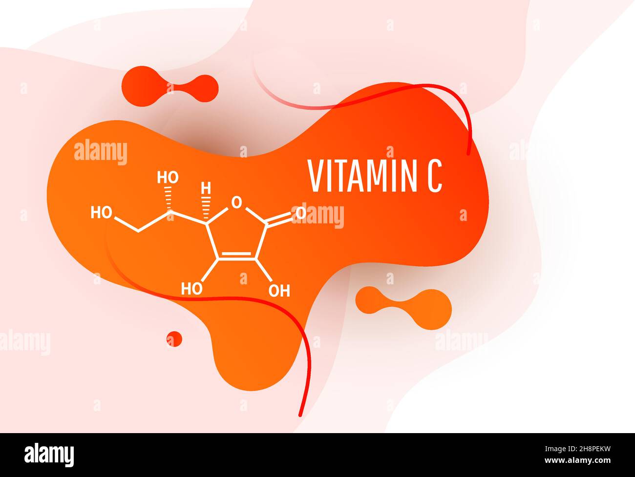 Vitamine B14 PQQ , méthoxatine C14H6N2O8 formule moléculaire avec formes de liquide rose sur fond blanc, illustration vectorielle Illustration de Vecteur
