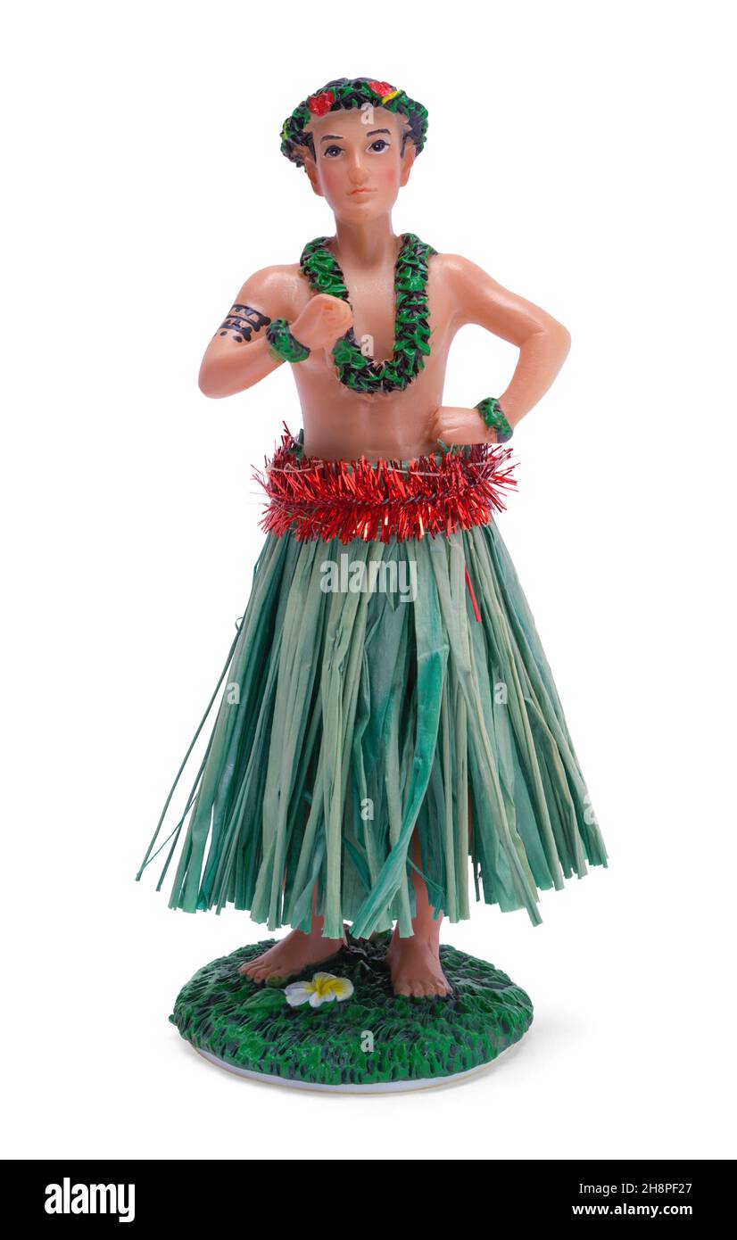 Hawaiian Hula Doll Dancer découpé sur blanc. Banque D'Images