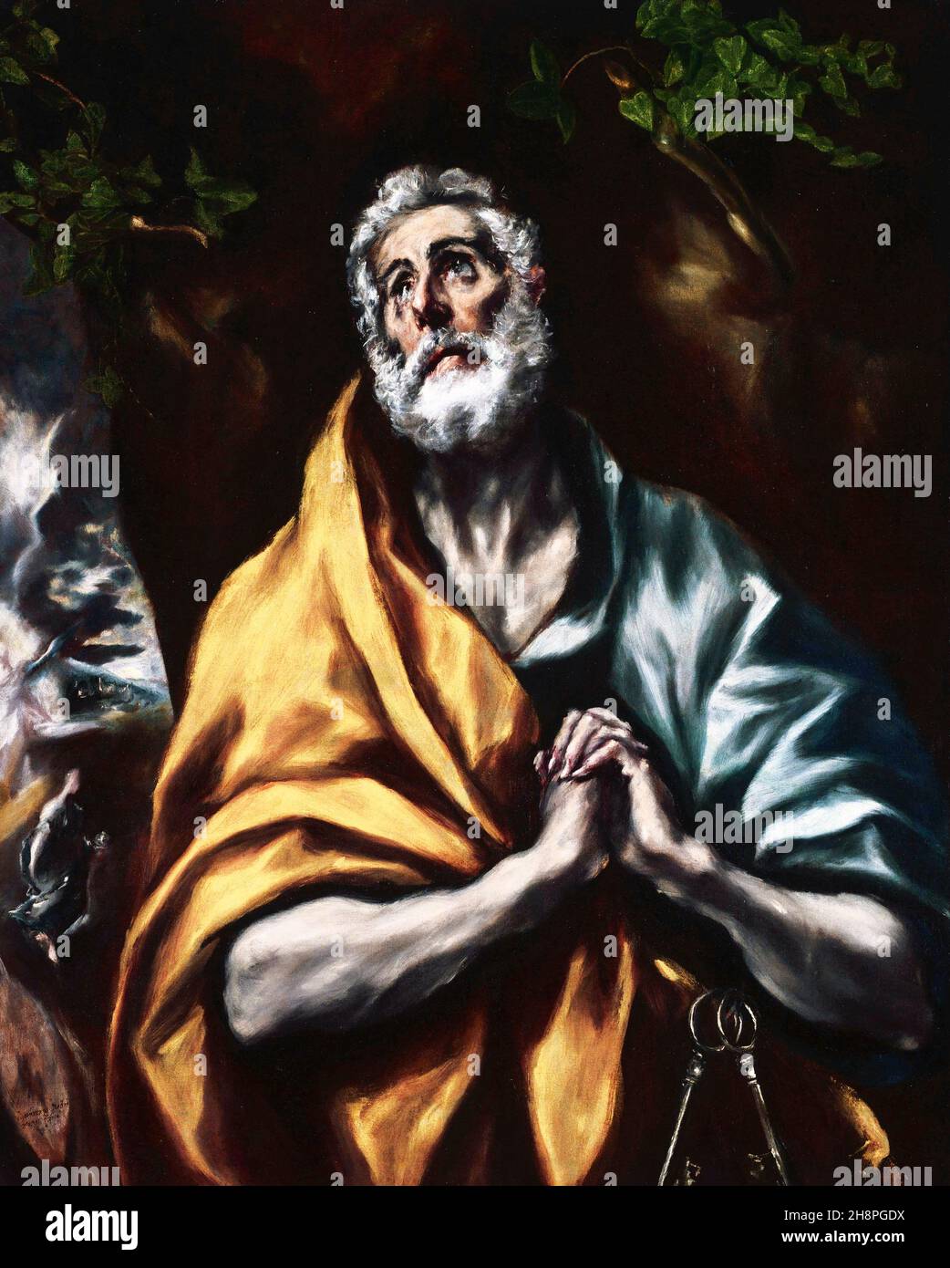 Le repentant Saint-Pierre par El Greco (Domenikos Theotokopoulos, 1541-1614), huile sur toile, c. Banque D'Images