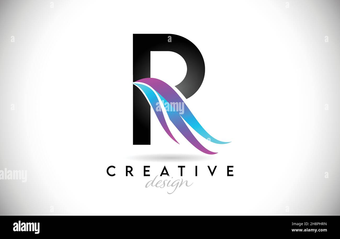 Logo lettre R avec schooshes de gradient créatifs.Design élégant et créatif lettre R avec icône vectorielle bleue et violette. Illustration de Vecteur