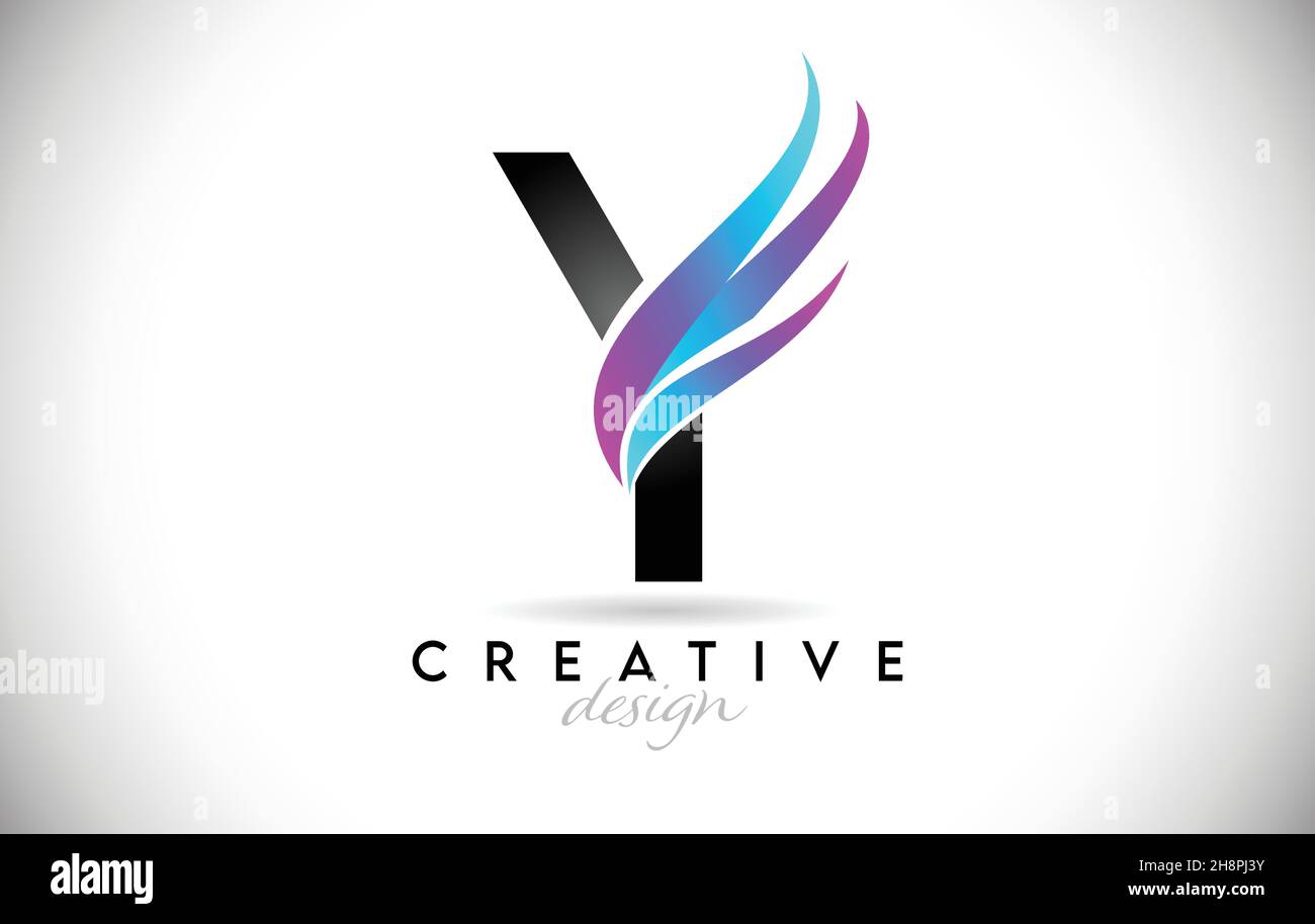 Logo lettre y avec schooshes de gradient créatifs.Design élégant et créatif lettre y avec icône vectorielle bleue et violette. Illustration de Vecteur